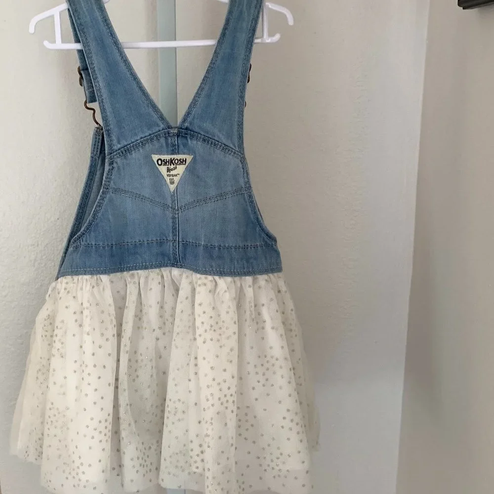 OSHKOSH B'GOSH Girls Denim Bib Dress with Sparkle Tutu, Blue & Ivory, Size:‎ 3T